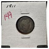 1911 BARBER SILVER DIME