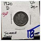 1920-D MERCURY SILVER DIME BETTER DATE