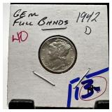 1942-D MERCURY SILVER DIME FULL BANDS