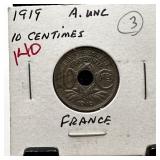 1919 HIGH GRADE FRAMCE 10 CENTIMES