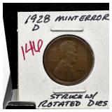 1928-D WHEAT PENNY CENT STRUCK W ROTTED DIES
