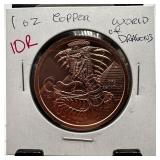 1 OZ COPPER BULLION ROUND WORLD OF DRAGONS