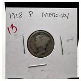 1918 MERCURY SILVER DIME