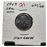 1943 UNC STEEL WHEAT PENNY CENT HIGH GRADE