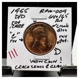 1955-D/D WHEAT PENNY CENT MULTIPLE ERRORS