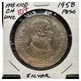 1958 MEXICO SILVER PESO HIGH GRADE