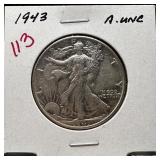 1943 WALKING LIBERTY SILVER HALF DOLLAR HI GRADE