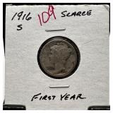 1916-S MERCURY SILVER DIME