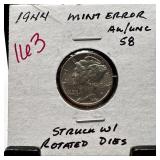 1944 MERCURY SILVER DIME HIGH GRADE ROTATED DIES
