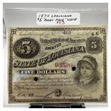 1874 LOUISIANA $5 BABY FACE NOTE