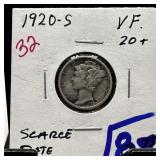 1920-D MERCURY SILVER DIME SCARCE DATE