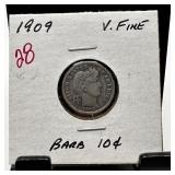 1909 BARBER SILVER DIME