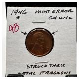 1946-S WHEAT PENNY CENT STRUCK THRU