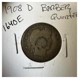 1908-D BARBER SILVER QUARTER