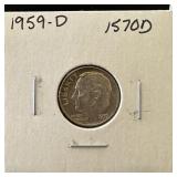 1959-D ROOSEVELT SILVER DIME & MERCURY