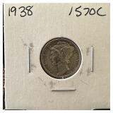 1938 MERCURY SILVER DIME