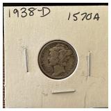 1938-D MERCURY SILVER DIME