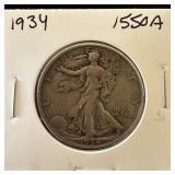 1934 WALKING LIBERTY SILVER HALF DOLLAR
