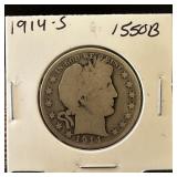 1914-S BARBER SILVER HALF DOLLAR