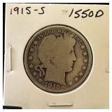 1915-S BARBER SILVER HALF DOLLAR