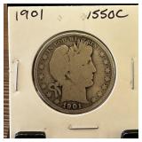 1901 BARBER SILVER HALF DOLLAR