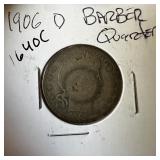 1906-O BARBER SILVER QUARTER