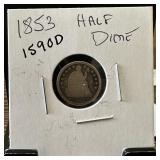 1853 SEATED LIBERTY SILVER HALF DIME