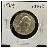 1945 WASHINGTON SILVER QUARTER