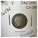1911 BARBER SILVER DIME BETTER GRADE