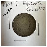 1909 BARBER SILVER QUARTER