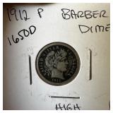 1912 BARBER SILVER DIME HIGH GRADE