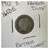 1912-D BARBER SILVER DIME BETTER