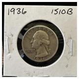 1936 WASHINGTON SILVER QUARTER