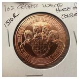 1 OZ COPPER BULLION ROUND WHITE HORSE OF CONQUEST