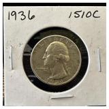 1936 WASHINGTON SILVER QUARTER