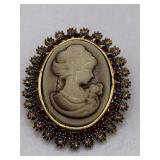 RHINESTONE CAMEO BROOCH