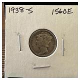 1938-S MERCURY SILVER DIME