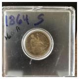 1864-S SEATED LIBERTY SILVER DIME