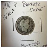 1916 BARBER SILVER DIME BETTER GRADE