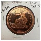 1 OZ COPPER BULLION ROUND TRADE DOLLAR