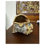 VINTAGE MID CENTURY FROG POTTERY ASHTRAY NOTE