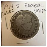 1914-S BARBER SILVER HALF DOLLAR