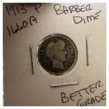 1913 BARBER SILVER DIME BETTER GRADE