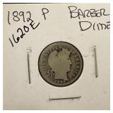 1892 BARBER SILVER DIME