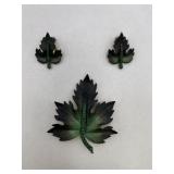 MATCHING LEAF BROOCH & CLIP ON EARRING SET