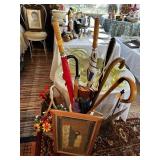 LOT OF UMBRELLA'S CANES DECOR NOT THE STAND THOUGH