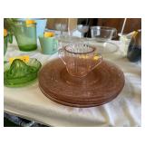 LOT OF PINK DEPRESSION GLASS PLATES & CUP