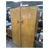 VINTAGE ENGLISH WARDROBE W GLASS SECTIONS