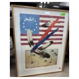 LARGE SIGNED PRINT ORIGINAL US FLAG / FEATHERS
