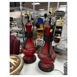 2 PIECE VTG RED MID CENTURY LAMPS
